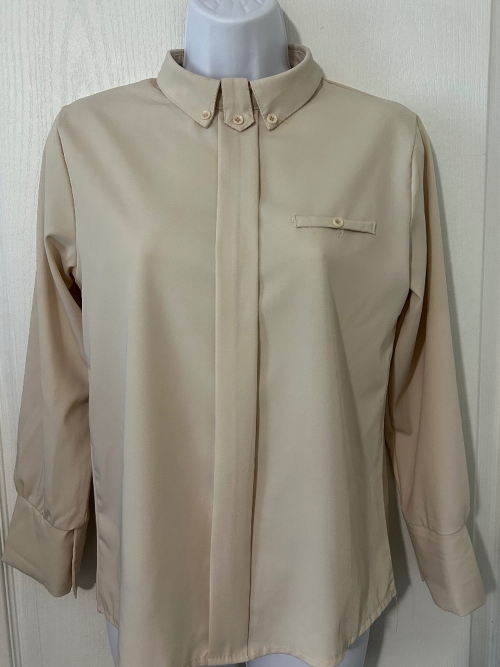 Blouse Tab Button Collar Minimalist Equestrian Cute Goth - Picture 2 of 7